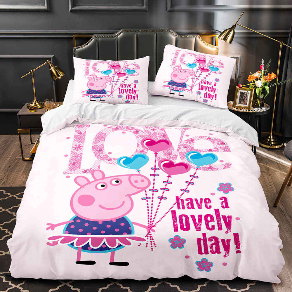 Parure de lit Peppa Pig avec housse de couette et housse de couette.