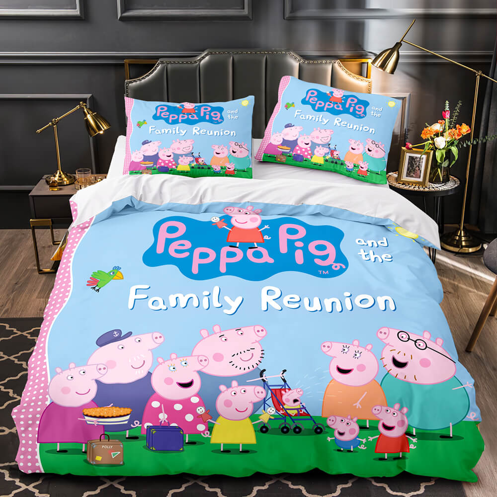 Parure de lit Peppa Pig avec housse de couette et housse de couette.
