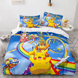 Charger l&#39;image dans la visionneuse de la galerie, Dessin animé Pokemon Pikachu enfants ensemble de literie couette housse de couette ensembles de lit