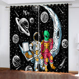 Load image into Gallery viewer, Space Astronaut Alien Curtains Blackout Cosplay Window Treatments Drapes